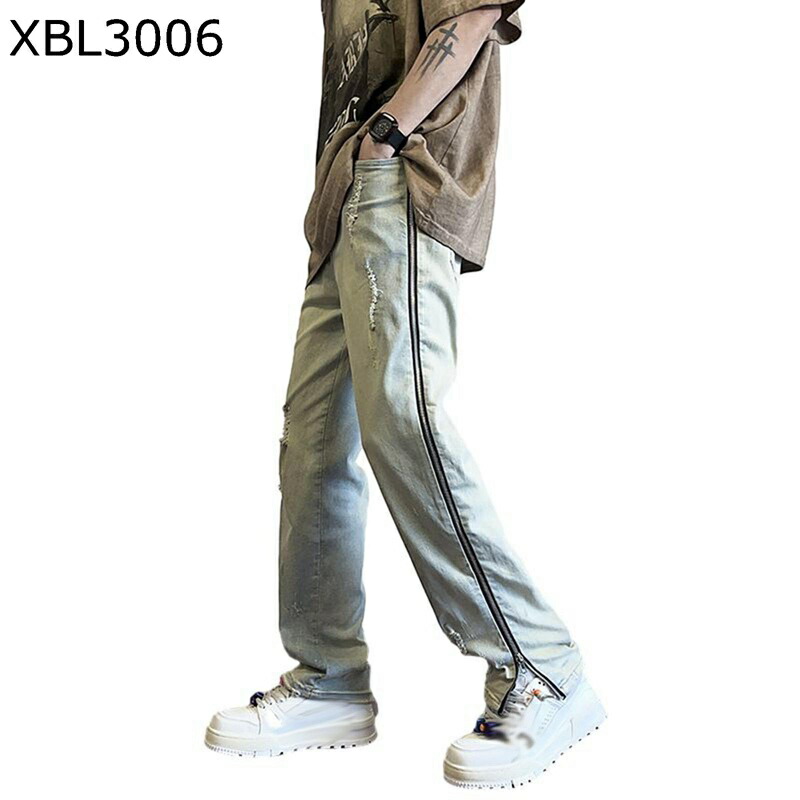 デニムパンツ ストレート ロングパンツ メンズ 春秋 ストレート サイドジッパー ウォッシュ加工 ジーパン ボトムス ルーズシルエット アウトドア ベーシック おしゃれ ヒップホップ 復刻 アメカジ