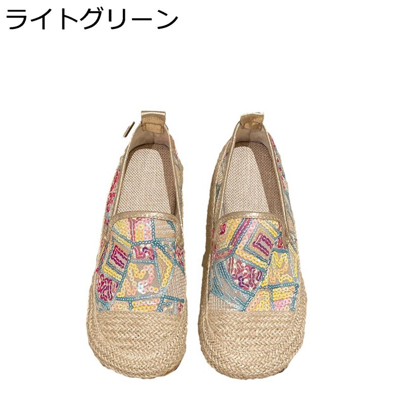 レディース スリッポン 春夏 エスパドリーユ ぺたんこ スパンコール ラウンドトゥ ジュート底 キャンバス フラットシューズ 婦人靴 すりっぽん かわいい ディリー 軽い 歩きやすい 滑り止め 柔軟 麻靴