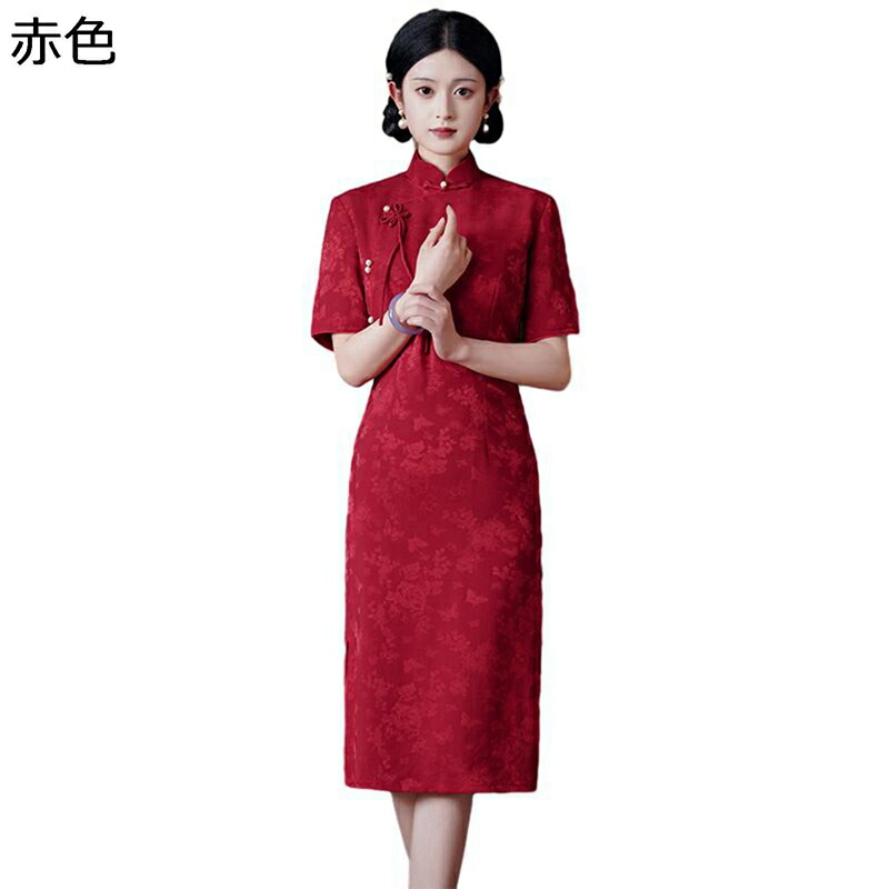 チャイナ服 ワンピースドレス レディース 伝統服 民族衣装 スタンドカラー ロング丈 中華風 ドレス スリット チーパオ 柔らかい コンフォート 春夏秋 結婚式 デイリー 写真?影 宴会