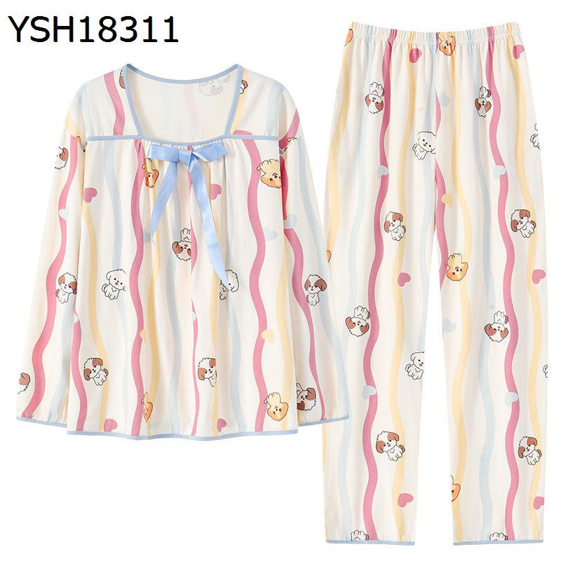 綿100 パジャマセット レディース ロングパンツ ルームウェア ナイトウェア かわいい 敏感肌 胸パッド付き 丸首 tタイププル 上下セット 2点セット リラックス 女性 柔らか 便利服 薄手 四季 冬用 4,781円