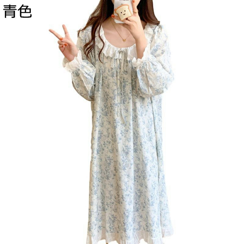 長袖 ルームワンピース レース 花柄 ワンピースパジャマ 綿ガーゼ ルームウェア 寝巻き 春 夏 秋 ネグリジェ おしゃれ 吸湿 ソフト パジャマ 部屋着 かわいい ゆったり