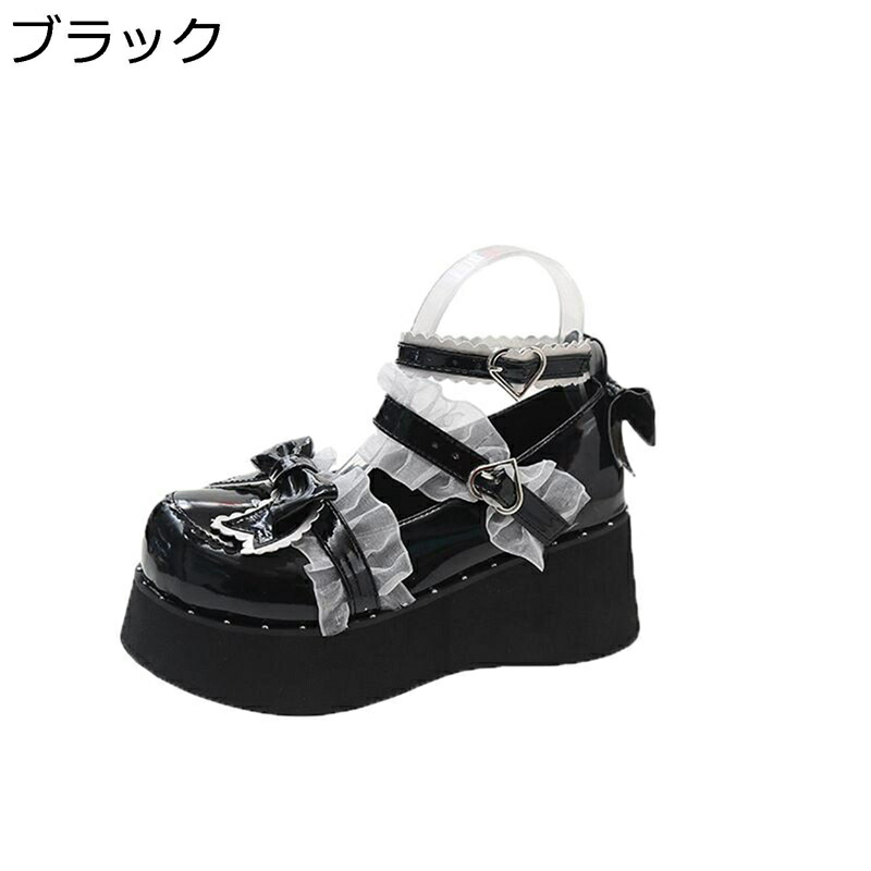 ロリータ 靴 レディース レース フリル ゴスロリ かわいい 地雷系 メイド パンプス 厚底 リボン付き プラットフォーム ウェッジ お姫様 lolita コスプレ靴 卒業式 二次会 プレゼント おでこシューズ