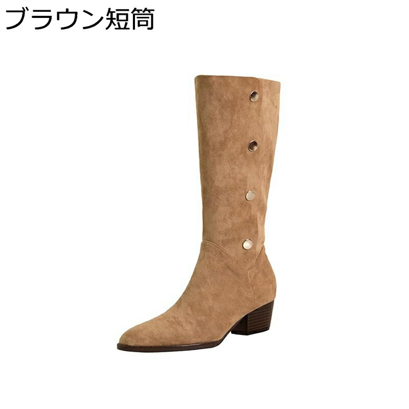 牛飼いブーツ レディース 本革 無地 真っただ中ブーツ 秋靴 なめし革 冬 赤銅色 ポインテッドトゥ チャンキーヒール 釣りあい感 耐磨耗 ヴィンテージ 雅びやか クリスマス 旅する お出かけ