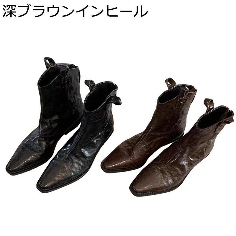 レディース 真っただ中ブーツ 牛飼いブーツ なめし革 釣りあい感 耐磨耗 牛皮 チャック ポインテッドトゥ チャンキーヒール エスニック 視覚性系 ハロウィン 婚式 寄りあい 秋靴
