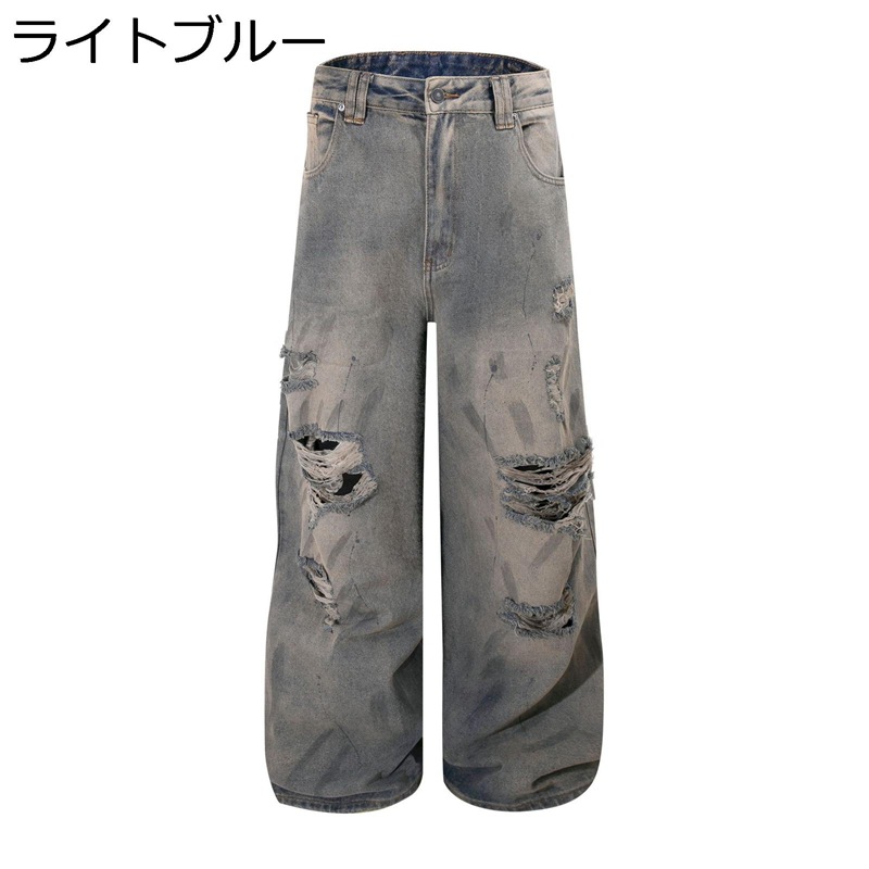 ダメージジーンズ バギー メンズ ワイドデニムパンツ ジーパン ヴィンテージ 耐摩耗性 ゆったり ルーズ デザイン性 ワイドパンツ カジュアル 春秋冬 ロング 学園祭 旅行 ダンス 6,354円