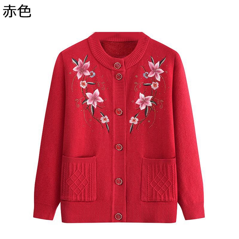 ニットカーディガン 婦人服 女性 花柄 刺繍 丸首 厚手 裏起毛 暖かい 保温性 柔らかい カジュアル 前開き ボタンダウン 秋冬服 ワイド リブニット セーター コート アウター 誕生日 プレゼント