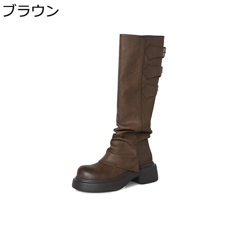 レディース ラウンドトゥ 乗馬ブーツ ロングブーツ 膝丈 レザー お出かけ 厚底 くしゅくしゅ イベント トラベル 秋冬 おしゃれ 防滑 防水 衝撃吸収 クリスマス 耐磨耗 可愛い 四節着用