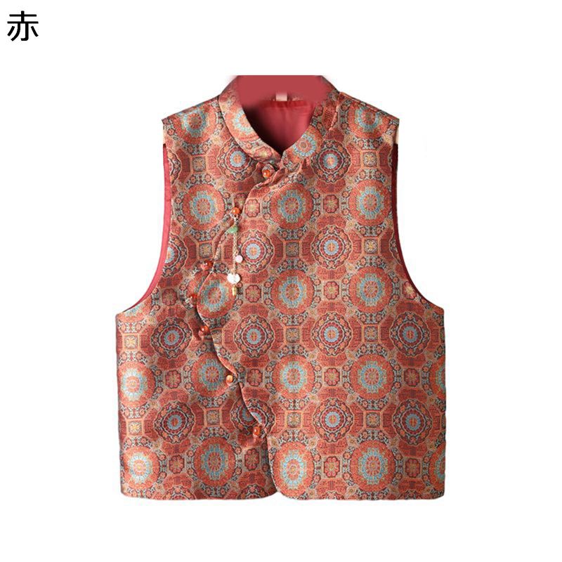 中華風 漢服ベスト レディース 婦人服 唐装 花柄 チョッキ 斜めボタン ヴィンテージ 春秋冬 ファッション 優雅 キレイめ シニア女性 中年及び高齢者 30-60代 カジュアル お年寄り エレガント