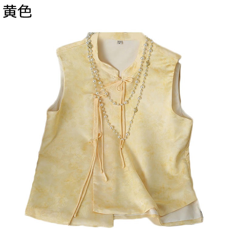中華風ベスト 唐装 レディース チェーン飾り カジュアルベスト 花柄 漢服 キレイめ 斜めボタン ノンスリップコート 前開き チャイナボタン 伝統服 春秋冬着 立て襟 ファッション 贈り物