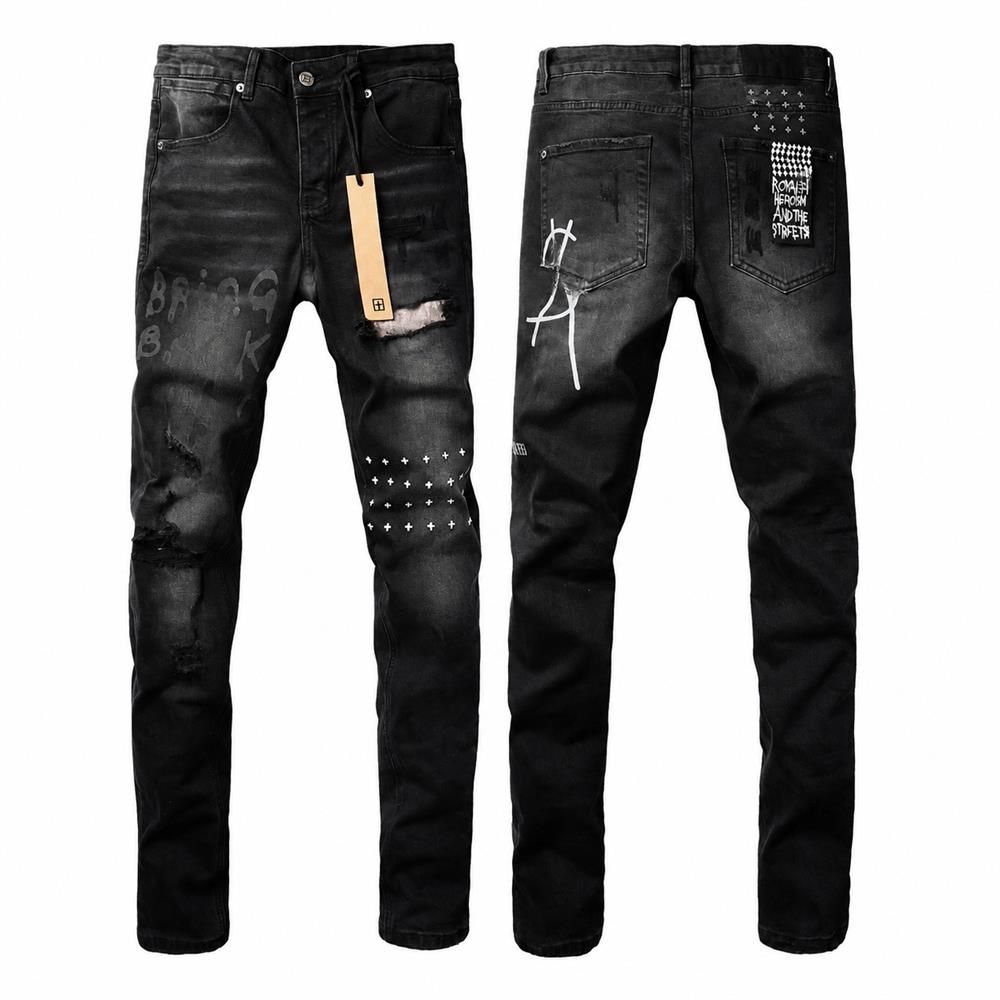 デニムパンツ メンズ Gパン ダメージ ジーンズ スキニー スリム ジーパン パッチワーク 弾力性 ストレッチ デニム ロング ボトムス 落書き プリント クラッシュ加工 リペア ストリート アメカジ｜マルヤ物流サービス