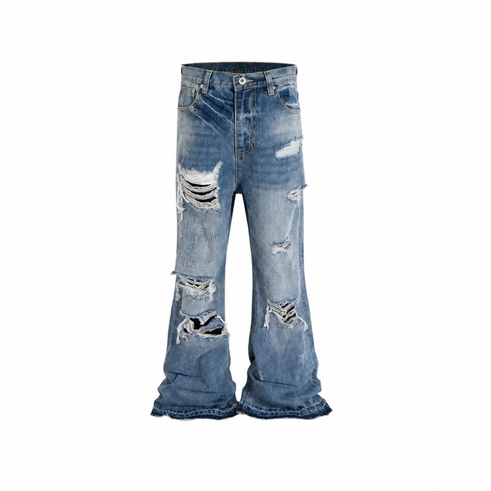 ダメージジーンズ メンズ Gパン レディース ワイドデニムパンツ クラッシュ ジーパン スリット カットオフ フリンジ ユーズド加工 ハイウエスト ストリート ゆったり オールシーズン ロング｜マルヤ物流サービス