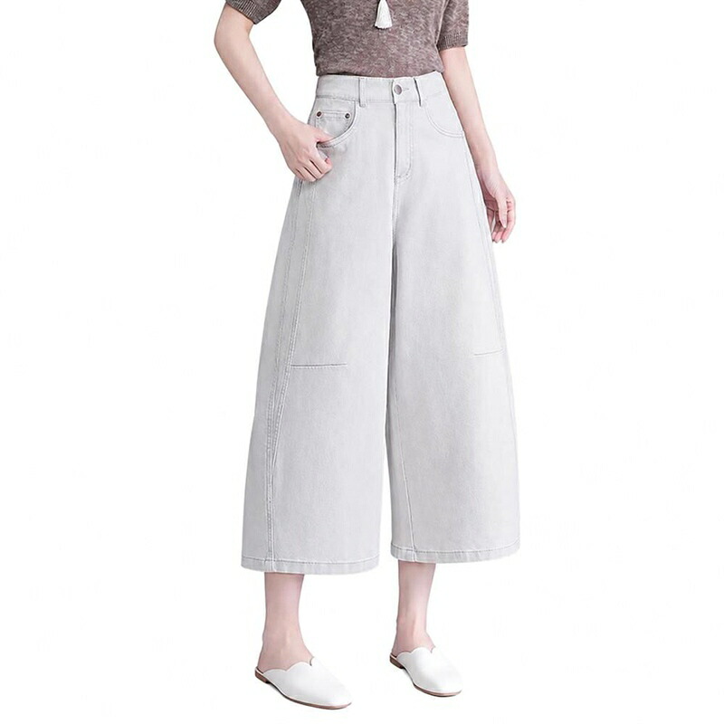 ワイドパンツ レディース デニム クロップドパンツ ハイウエスト コクーン 7分丈 薄手 テンセル 接触冷感 涼しい 体型カバー ゆったり 春 夏|マルヤ物流サービス
