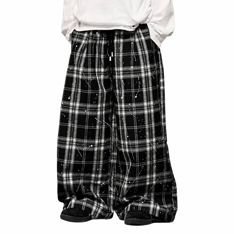 ワイドパンツ ゆったり 男の子 カジュアルパンツ ロング チェック柄 ペイント風 長ズボン 通学 デイリー ウエストゴム ジュニア スタイルアップ 楽ちん ボトムス 春秋 おしゃれ｜マルヤ物流サービス