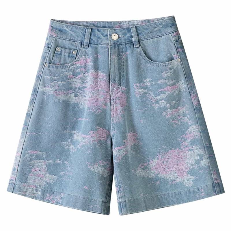 デニムショートパンツ 体型カバー レディース ハーフパンツ ハイウエスト ゆったり ワイド ジーパン 五分丈 着痩せ ショート デニム カジュアル 脚長効果 ボトムス 夏 大きいサイズ｜マルヤ物流サービス