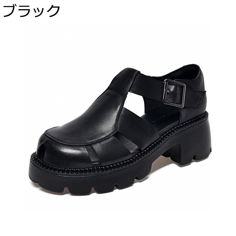 厚底 グラディエーター サンダル 小さいサイズ レディース バックル クローズドトゥ ローマ風 +5cm身長盛り 春夏秋 透かし彫り 通気性 滑りにくい 脱ぎ履き便利 通勤通学 日常着用 散歩