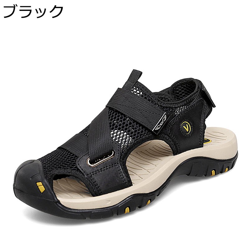メンズ サンダル スポーツサンダル 夏 耐久性 通気性 ビーチサンダル メッシュ つま先保護 アウトドアサンダル 軽量 滑り止め ドライバーサンダル 厚底 ランニング 撥水 水遊び 大きいサイズ
