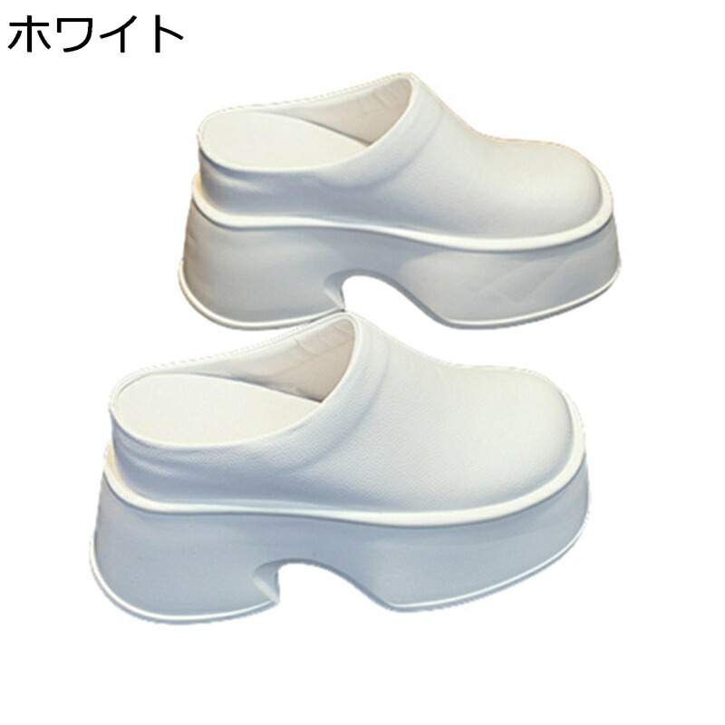 厚底 サボサンダル ラウンドトゥ レディース ミュール サンダル 身長アップ 7.5cmヒール スリッポン かかとなし スリッパ オフィスサンダル 革靴 シンプル 美脚 チャンキーヒール ローファー 疲れない