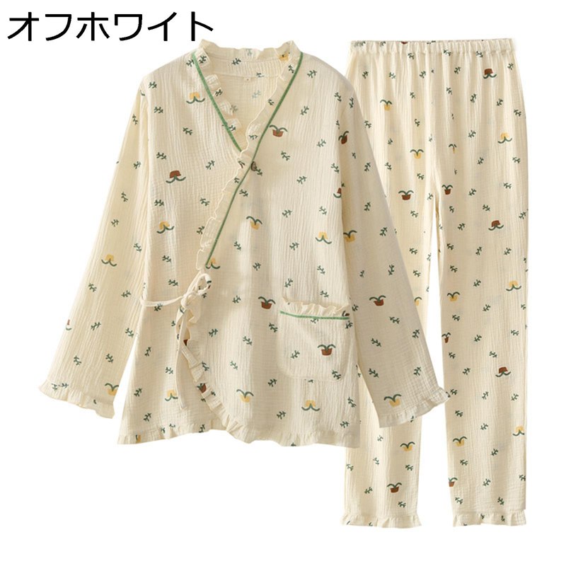 ナイトウェア 薄手 ガーゼパジャマ ロングパンツ 寝巻き レディース 通気 吸湿速乾 着心地良い 肌に優しい ゆったり おしゃれ カジュアル やわらか 上下 セット 春夏秋 大きい お風呂上り 便利服 部屋着