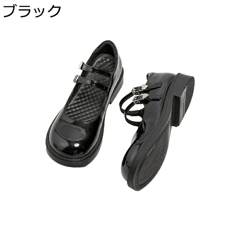 メリージェーン靴 ロリータシューズ パンプス レディース ダブルバックル ロリィタ靴 厚底 jk靴 3cmヒール 身長アップ 美脚 細身 日系 おしゃれ デート 学生 姫様 ゴシック風 メイド靴 コスプレ