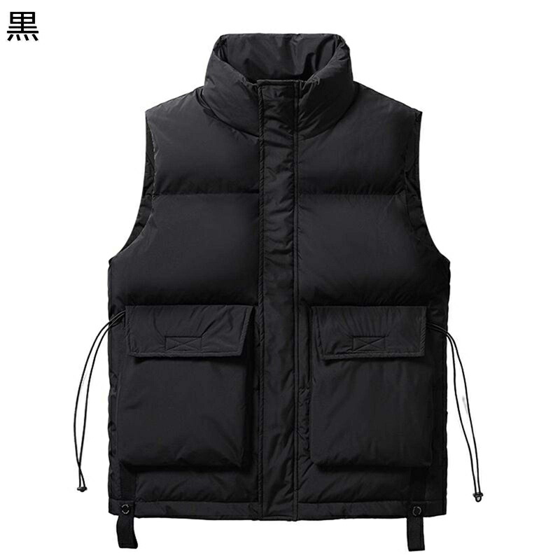 ダウンベスト 大きいサイズ 立ち襟 メンズ アヒル羽毛 兜布口袋 ラージポケット ジップアップ 秋冬 暖かい ウィンターベスト 上着 無袖 保温性 日常 アウトドア ファッション カジュアル