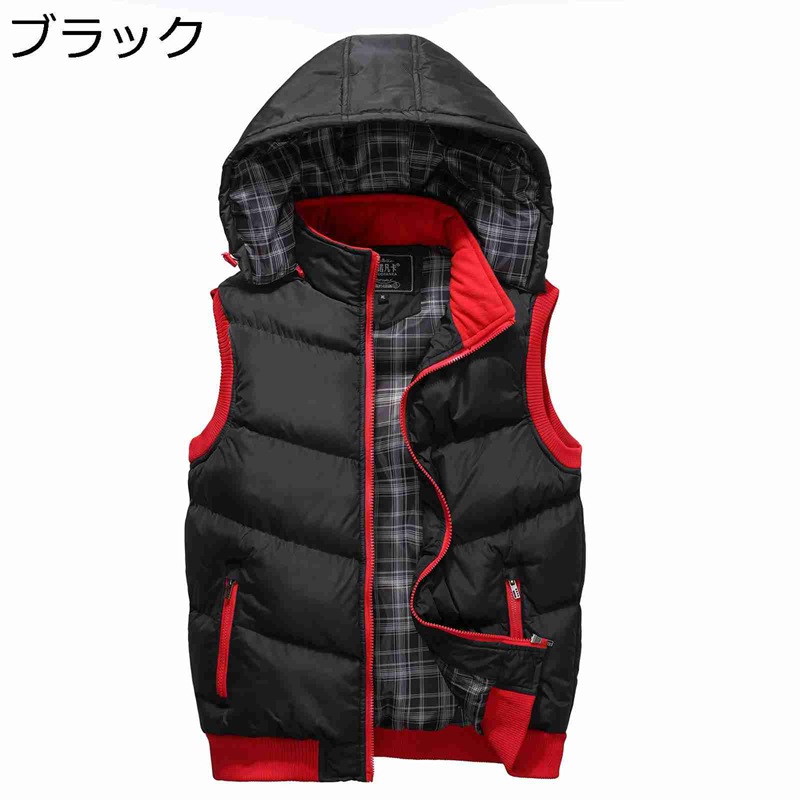メンズ 中綿ベスト 秋冬春 ベスト ダウンコットン フード着脱可 シンプル 防風 防寒 保温 チョッキ ノースリーブ トップス 無地 アウター 綿服 カジュアル アウトドア 釣り ウオーキング 大きいサイズ