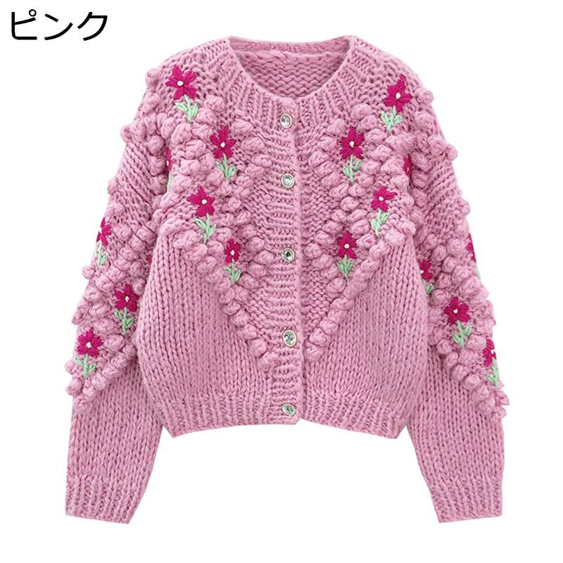 ジレー 編み物 編み 花主題 花飾りつけ レディース 名取り草付き添い人 長袖 肩かけ 丸首 アウター 秋冬 朦々たる 保温 スウェーター トップス 羽織り 流行り物 心地好い 着痩せ 日常