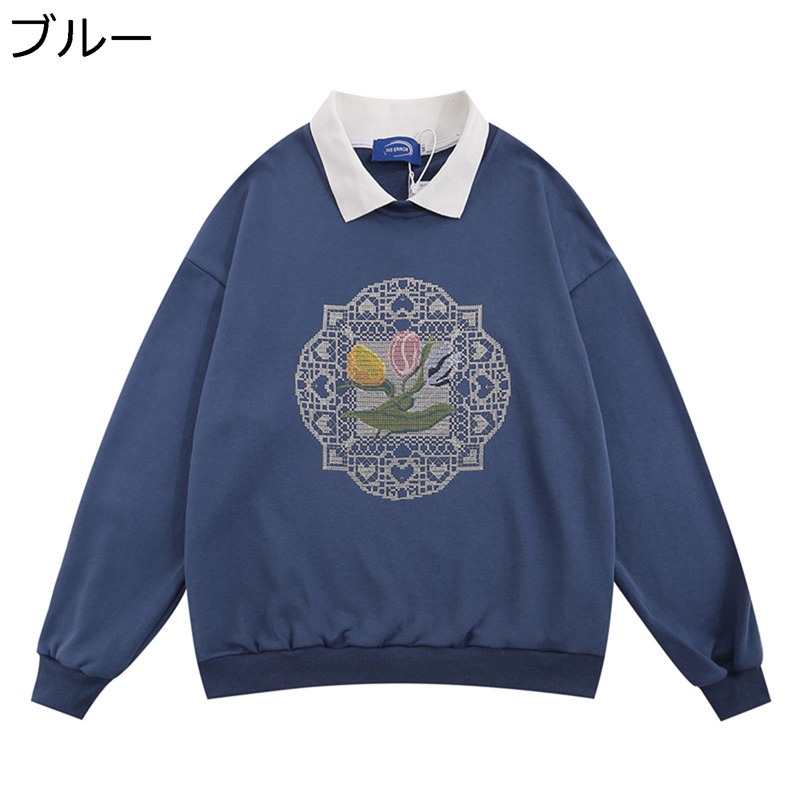 スポーツシャツ 調教師 Ｔシャツ メンズ 長袖 表どおり 綿100 チューリップ 刺しゅう 心地好い ゆったり 翰林院風 二人組 成人男性 成人女性 兄ちゃん カッコイイ フーディ トップス