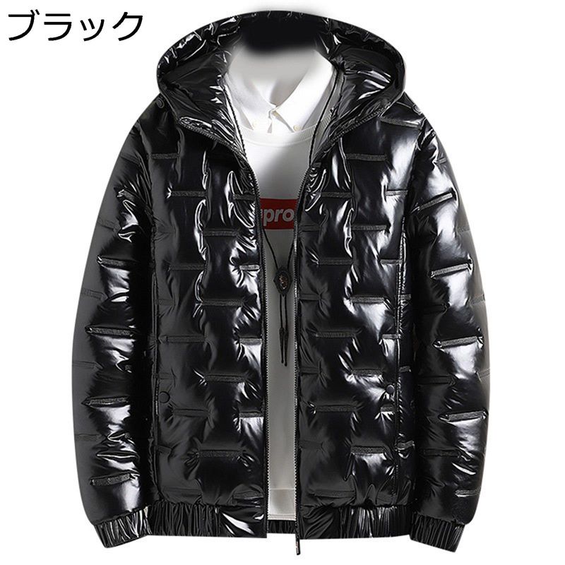 中綿ジャケット メンズ ダウンコットンジャケット 冬用 防寒ジャケット 大きいサイズ おしゃれ エナメル 光沢 防水 フード付き 綿入り 厚手 防風 保温性 暖かい ゆったり カジュアル アウトドア