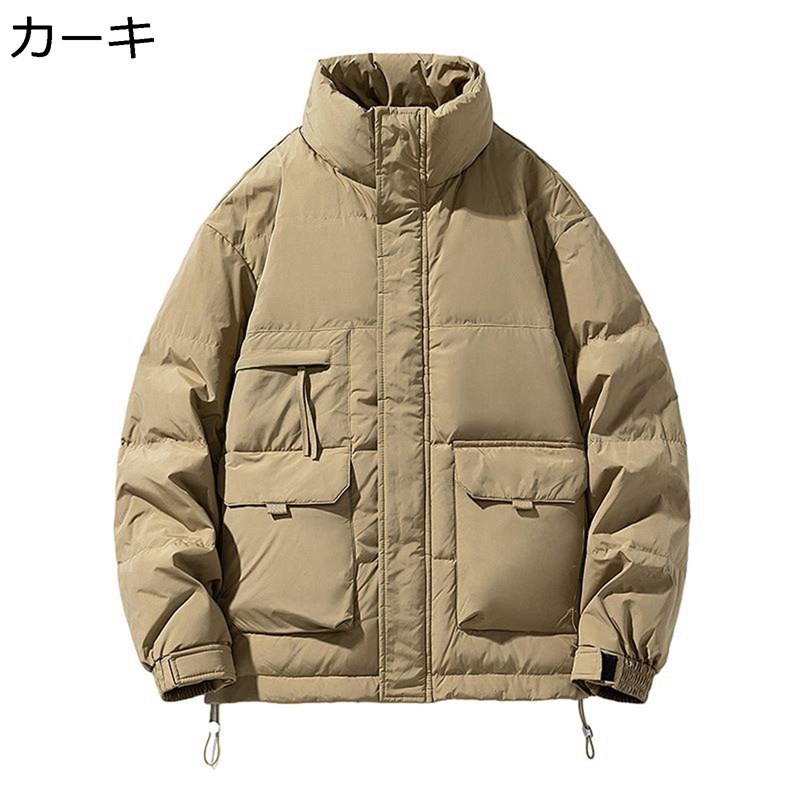 ダウンジャケット メンズ ショート丈 ダウンコート 冬用 ワークジャケット 立ち襟 マルチポケット ゆったり 厚手 防寒 保温性 あったかい カジュアル アウトドア 冬物