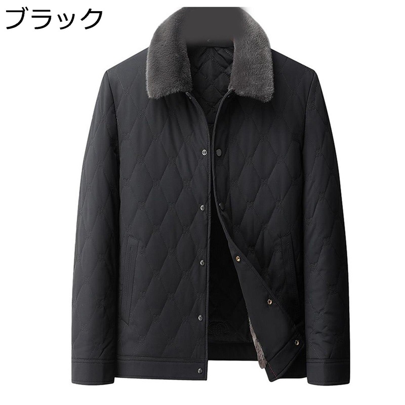 キルトジャケット メンズ コート 裏起毛 冬服 ビジネス 保温ウェア 老人 キルティングアウター ファー襟 温かい 防寒対策 ライト ビジネスジャケット ステンカラー 紳士 無地 秋冬 大きいサイズ
