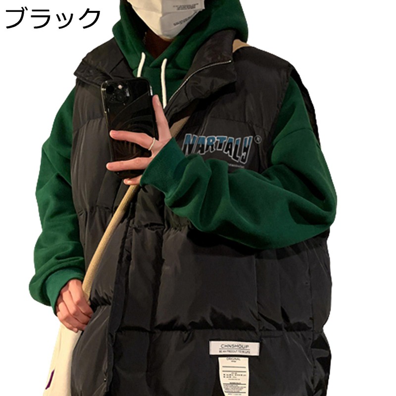 中綿より良い レトロ 字母柄 ハイネック 隠し メンズ ベスト パファーベスト 綿入れ 防寒より良い 秋冬用 袖なしアウター 落ちこむ綿織物 軽さ たまり場 運動競技 ファション 大学生用 朦々たる