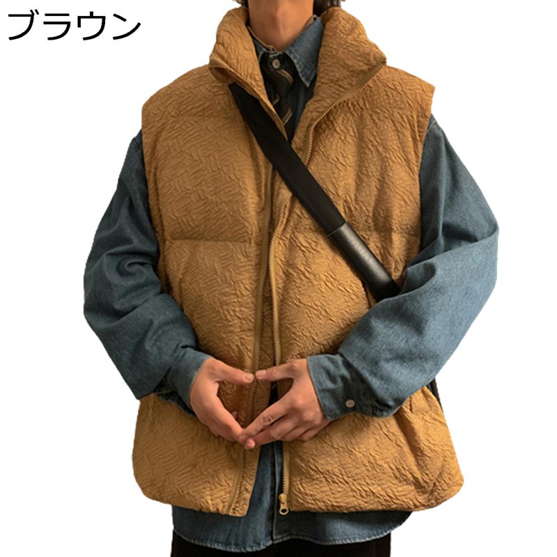 気が大きい大きさ メンズより良い よれよれ ハイネック 衣嚢 中綿より良い ノースリーブ 中綿入より良い パファーベスト 防寒 ベスト 秋冬服 無袖厚地の外套 心地よい 軽さ 保温 日常着 体?せ