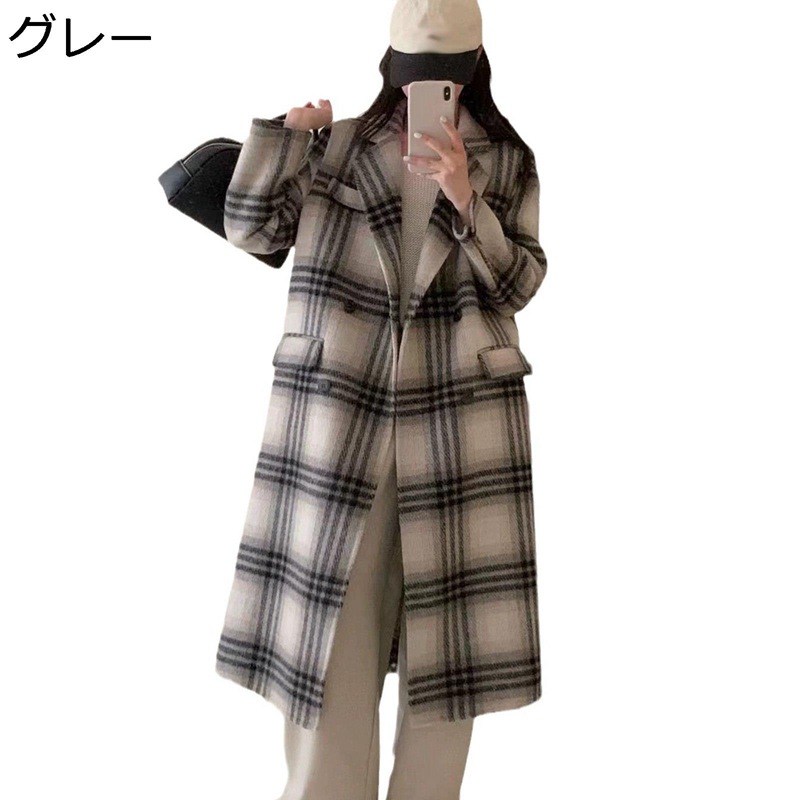 チェックコート レディース ラシャコート チェスターコート ロング丈 秋冬服 テーラード アウターコート ゆったり カジュアル ウール混紡 着回し おしゃれ ストリート キレイめ ベーシック