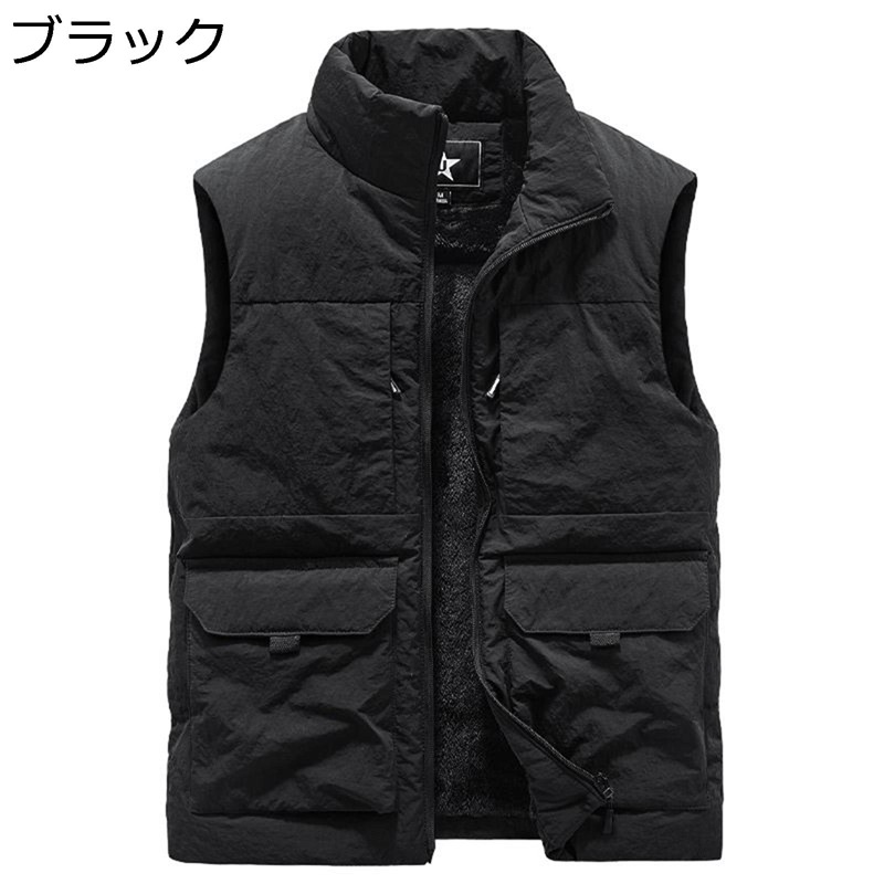 フリースベスト ボアベスト 6xl コットンベスト メンズ ワークべスト マルチポケット 裹起毛 アウトドア 超?量 秋冬 暖か 保温 無袖 インナーベスト 襟付き チョッキ トップス コンフォート 普段用 ランニング