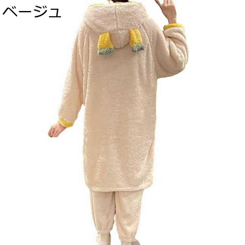 着る毛布 可愛い ナイトガウン プリント ロングワンピース きる毛布 耳付きフード 2点セット ローブ 秋冬着 ズボン フリース フランネル もこもこパジャマ 厚手 モコモコ 保温 カジュアル ゆったり 学生