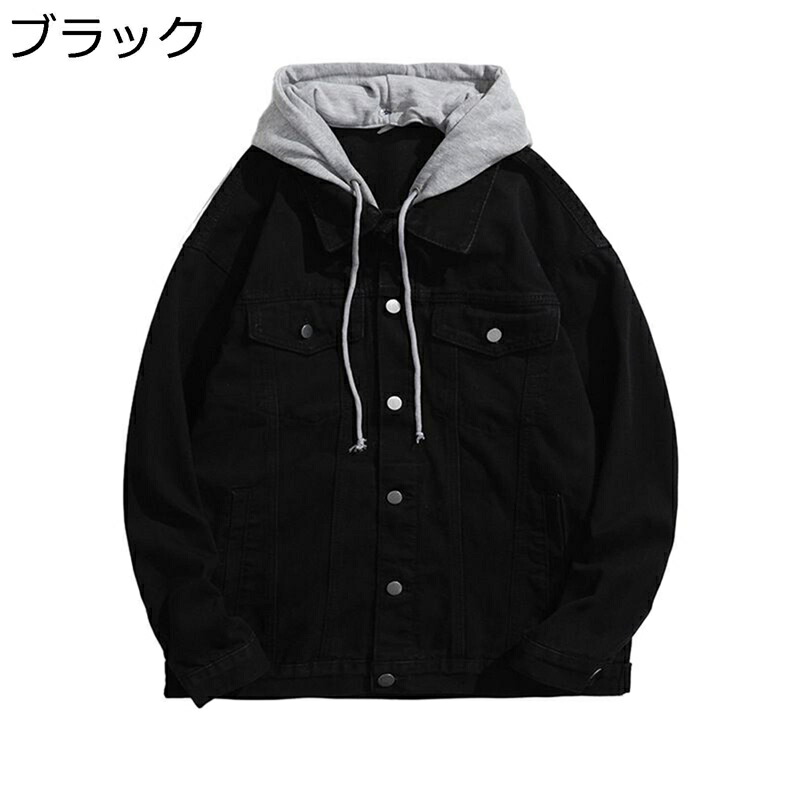 デニムジャケット ジージャン メンズ gジャン Gジャン ボタン 折り襟 フード付き ウォッシュ加工 フェイクレイヤード マルチポケット 開襟 耐摩耗性 おしゃれ カジュアル アウター 春秋冬