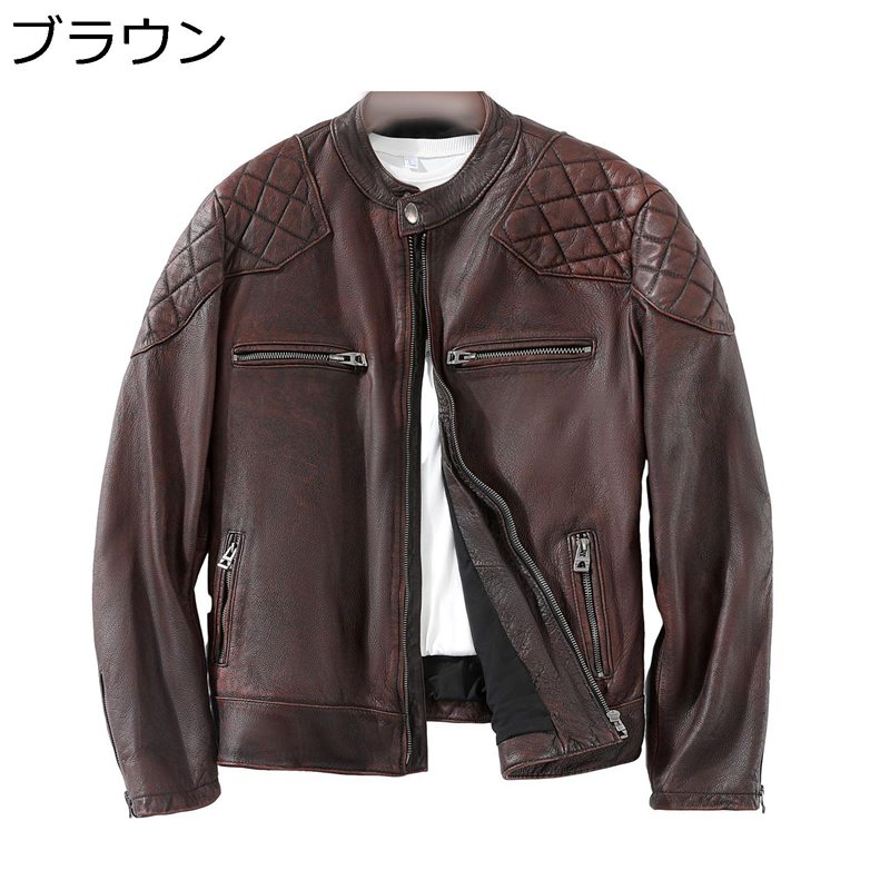 ライダースジャケット 本革 レザージャケット メンズ ブルゾン 牛革 革ジャン 立ち襟 かっこいい ショート丈 バイクジャケット カッコイイ 春秋 レトロ 薄手 カジュアル 男性用 レザーコート アウター