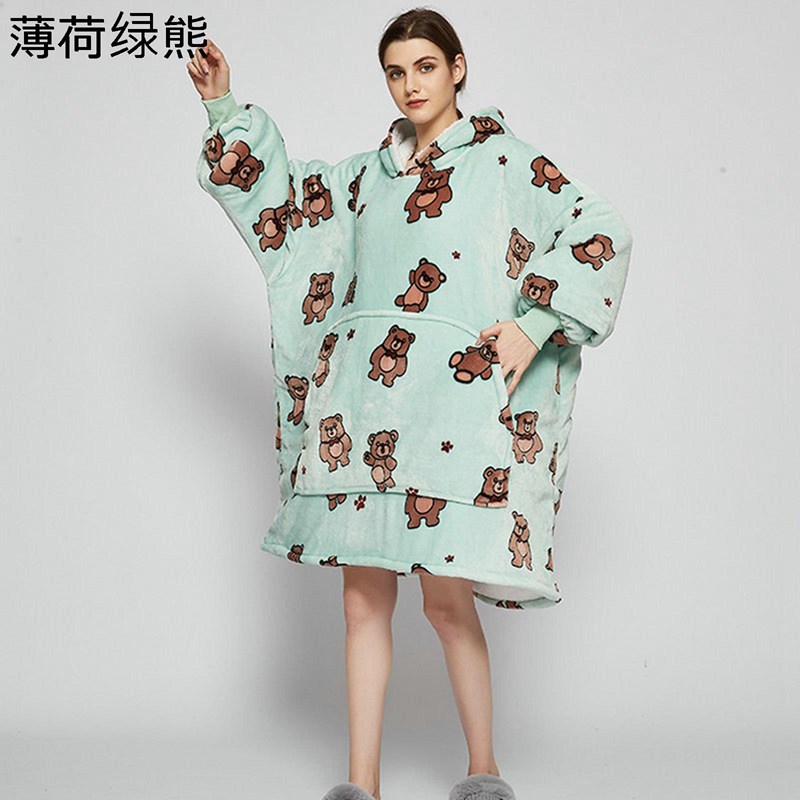 着る毛布 パジャマ ソファー毛布 レディース 厚手タオルケット 長袖 昼寝ケット 寝間着 フード フランネル 防寒 モフモフ 暖かい 冷房対策 静電気防止 丸洗い 大人用 ワンマイルウェア 車内 オフィス 旅行