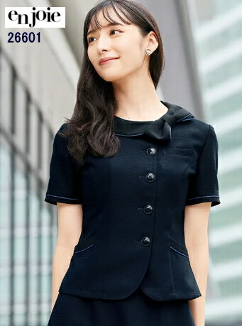 事務服 26601 オーバーブラウス リボン 半袖 en joie 株式会社ジョア アンジョア 13,058円
