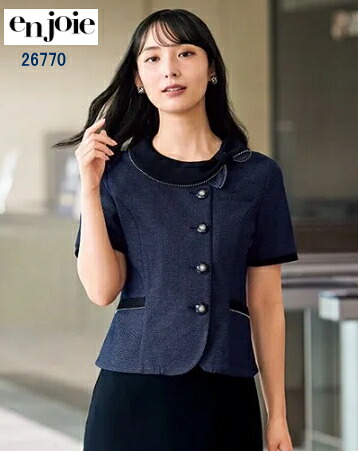事務服 26770 大層らしいトップ シュロの葉 半袖 en joie 株式会社ジョア アンジョア