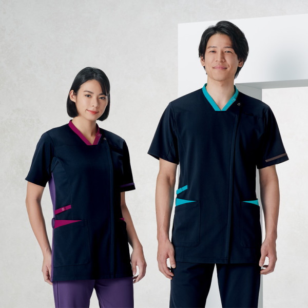 998 スクラブジャケット 半袖 男女兼用 白衣 診察着 医療 介護 KAZEN カゼン 薬局衣 医療
