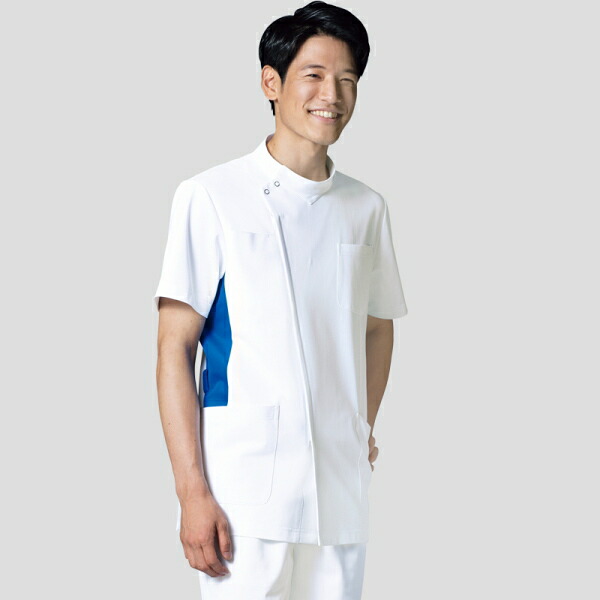 057 メンズジャケット 半袖 男性 ジャケット 男子白衣 メディカルウェア 上衣 医療白衣 看護白衣【白衣】KAZEN カゼン