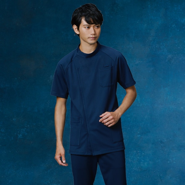 982 メンズジャケット 半袖 男性 ジャケット 男子白衣 メディカルウェア 上衣 医療白衣 看護白衣【白衣】KAZEN カゼン