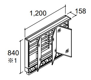 INAX LIXIL・リクシル 【MRB-1203KXJU】 LEDともし火（か細いLED） 3面鏡 かっこ良い衣嚢付全納める 鏡鑑押し入れ 全高1900粍用 洗面かざり付ける室 部材 クレヴィ奥ふかさ５６０印字機