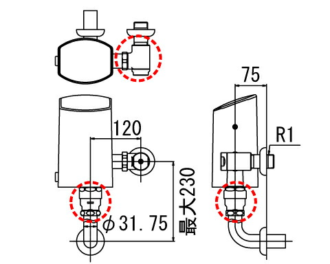 LIXIL リクシル 【OKC-T610K】 シリーズ名： オートフラッシュＣ 品名： オートフラッシュＣ　セパレート形　自動フラッシュバルブ（壁給水形）｜DOOON ショップ 42,006円