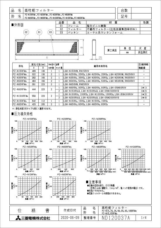 三菱 換気扇 部材 【PZ-N65RFM5】 業務用ロスナイ [別売]業設用部材 フィルター PZ-N65RFM5
