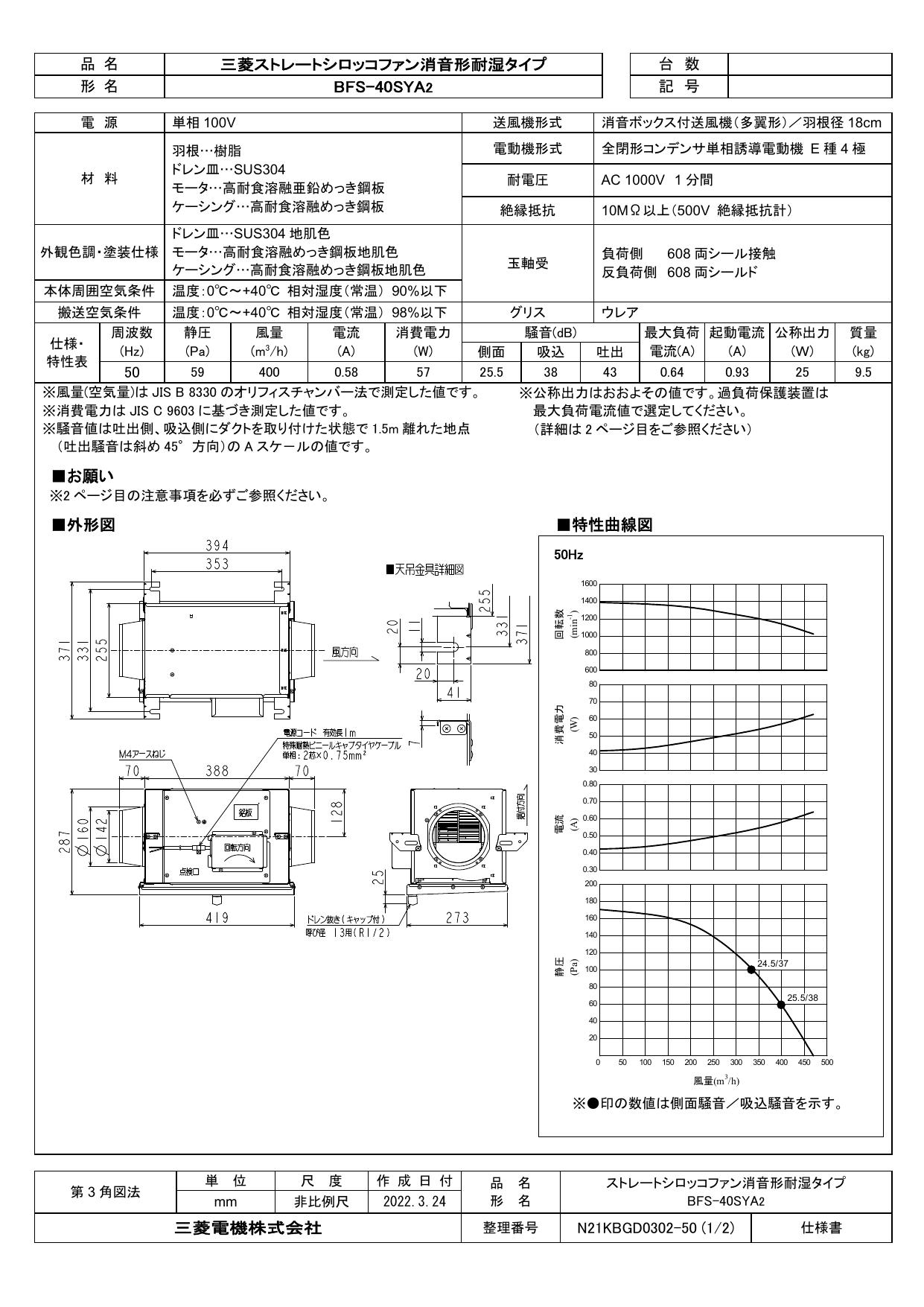 ふるさと割 アクアshopBFS-50SXA2 三菱電機 空調用送風機 ストレート