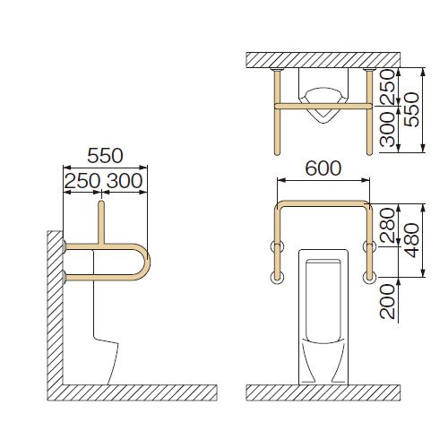ミヤコ MIYAKO MB153HSストール小便器被覆手摺【MB153HS】寸法 34共通 トイレ配管部材
