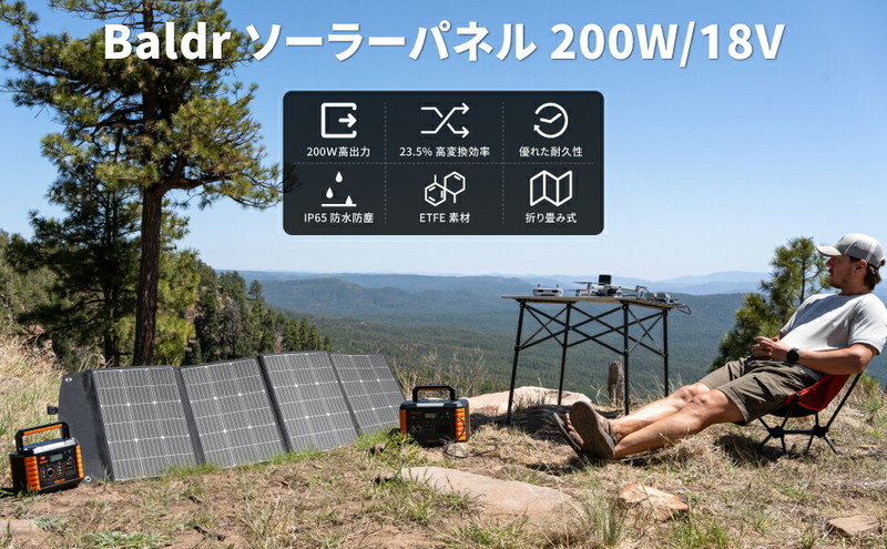 ソーラーパネル 200W ソーラーチャージャー IP65 単結晶 BALDR 軽量