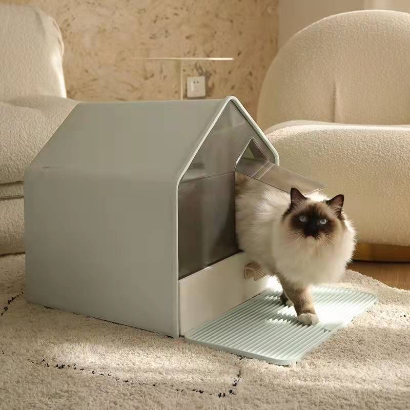 【 猫 トイレ おしゃれ 】3色 スコップ付 猫のトイレ おしゃれ 脱臭 飛び散らない しつけ フルカバー 洗いやすい シンプル ニオイ ネコトイレ 猫用トイレ フード付き トイレタリー キャットトイレ ハウス カバー付き トイレ本体